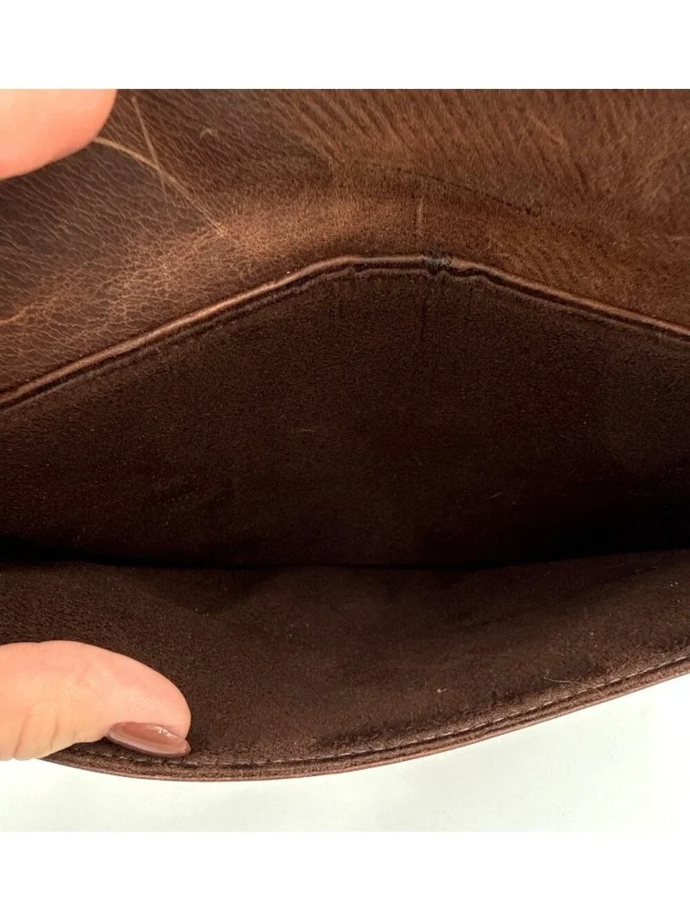 Fossil Brown Distressed Leather Envelope Clutch Bag With Button Closure